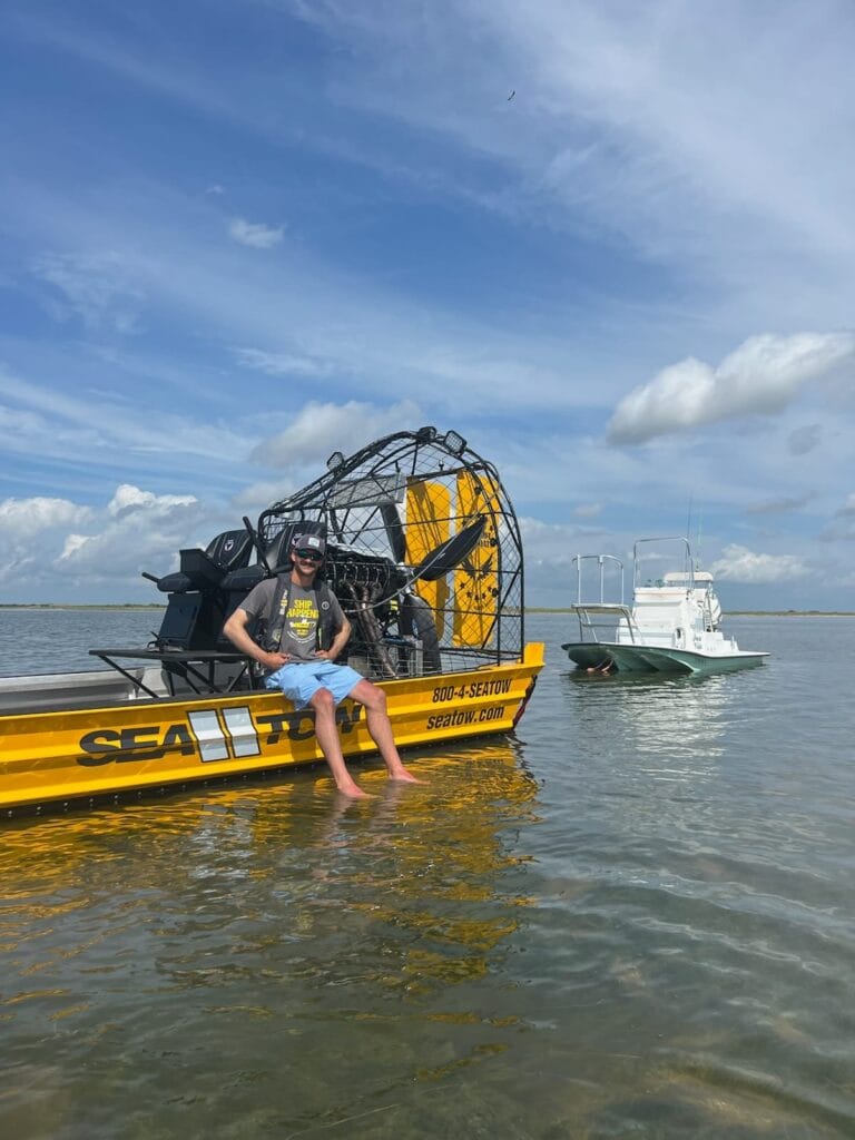 A Sea Tow Patriot waiting off the beach