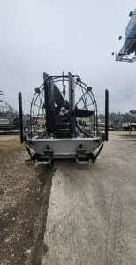 2005 Panther airboat from straight behind, cage and rudders