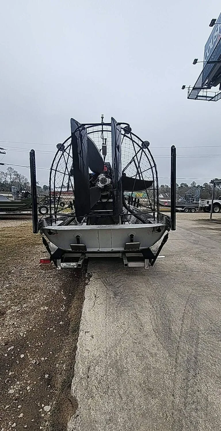 2005 Panther airboat from straight behind, cage and rudders
