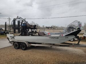 2005 Panther 18x8 airboat on a tandem trailer, full side view