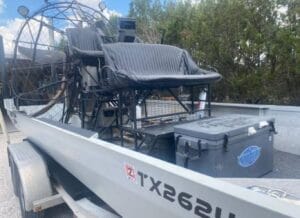 Raised bench seats and cooler on a 2005 Panther airboat