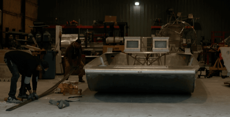 A hull taking shape on the shop floor