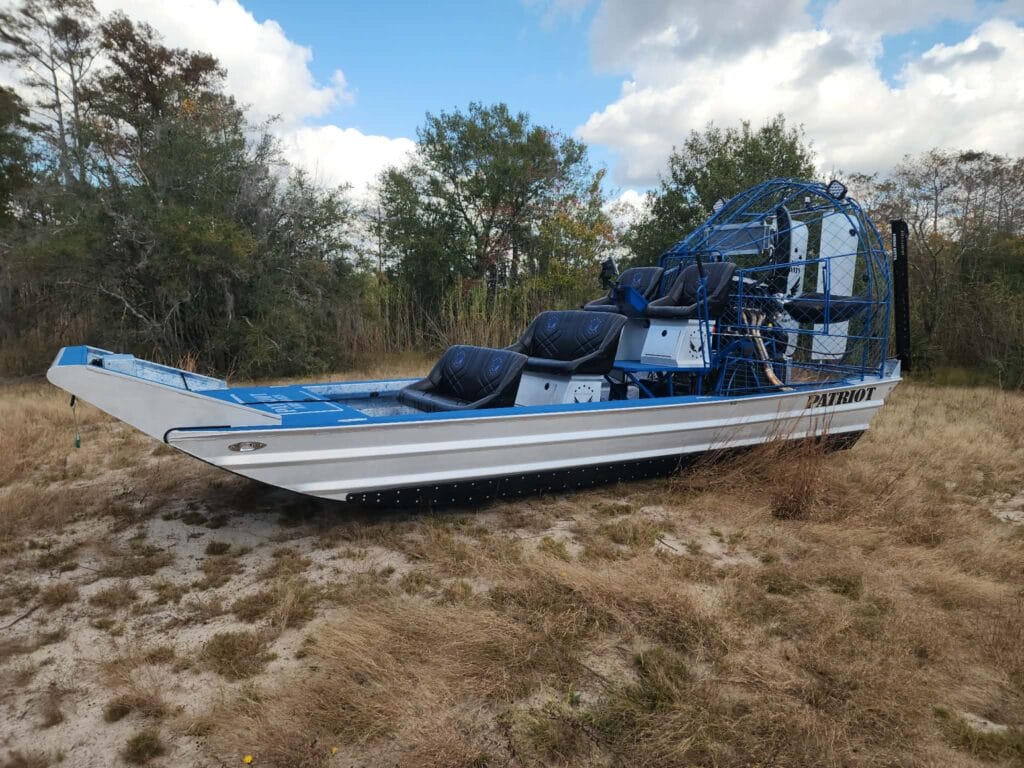 Patriot airboat hull and bottom on dry ground