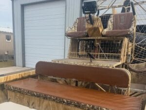 Raised driver and passenger seats over the front bench on a 2019 AirRanger airboat
