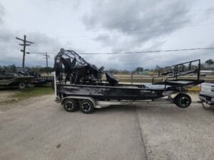 2008 Diamondback airboat full side view with raised seats and grab rails