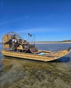 2018 AirRanger airboat beached on a sandbar in shallow water