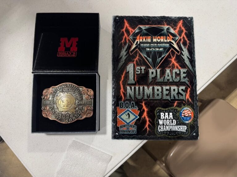 First-place hardware from an Arkansas bowfishing tournament