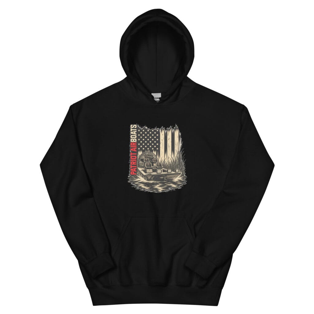 American Flag Hoodie in Black, front view.