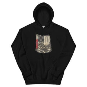 American Flag Hoodie in Black, front view.