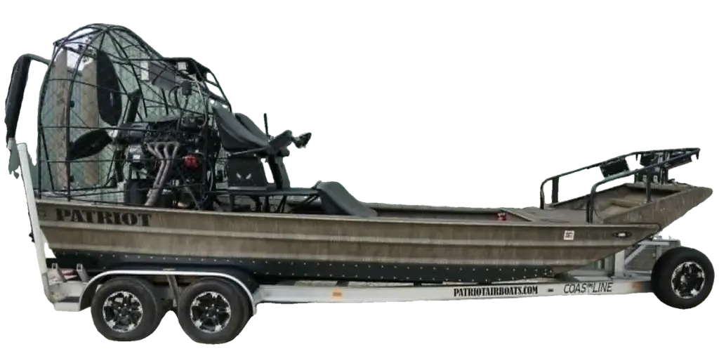 Patriot airboat on its Coastline trailer, side view